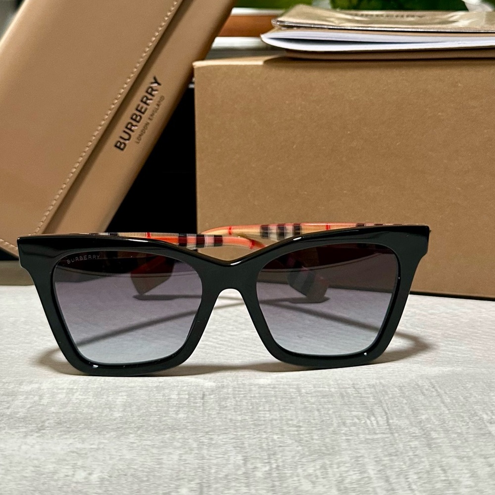 Burberry Black Sunglasses with Plaid Detail